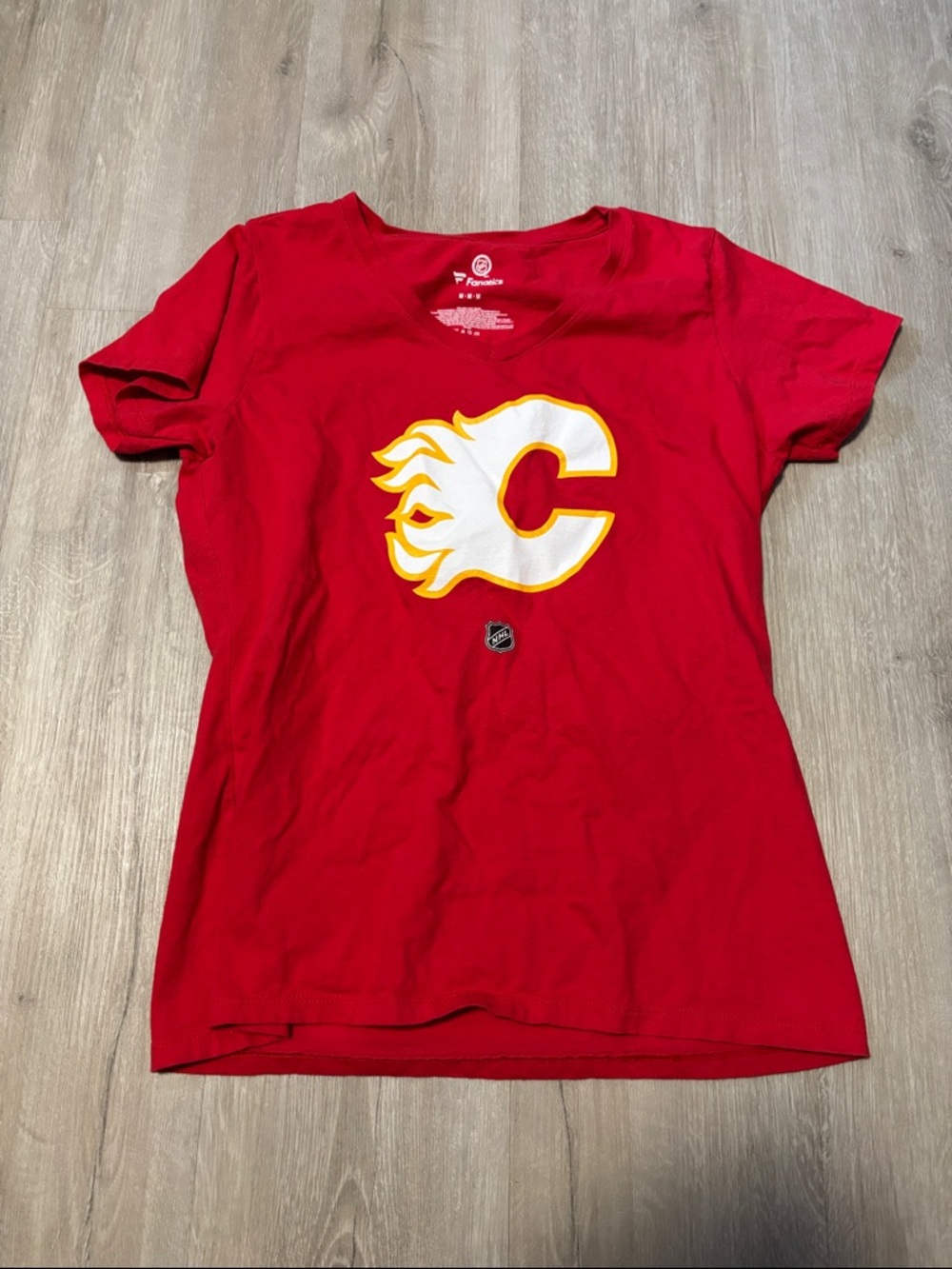 Fanatics Red Calgary Flames Short Sleeve Tee with White & Gold Logo